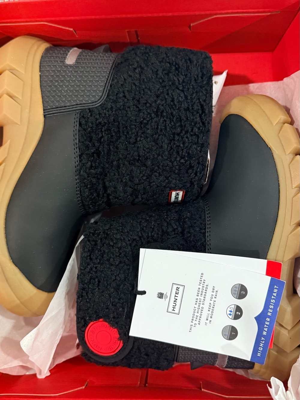 Hunter Kids Black Sherpa Rain Boots with Tan Sole